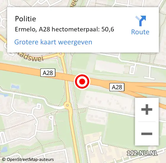 Locatie op kaart van de 112 melding: Politie Ermelo, A28 hectometerpaal: 50,6 op 10 juni 2021 16:38