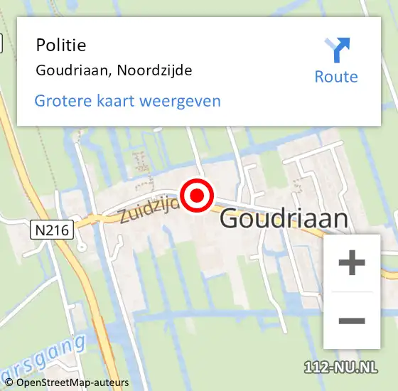 Locatie op kaart van de 112 melding: Politie Goudriaan, Noordzijde op 10 juni 2021 16:50