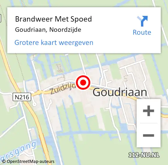 Locatie op kaart van de 112 melding: Brandweer Met Spoed Naar Goudriaan, Noordzijde op 10 juni 2021 16:50