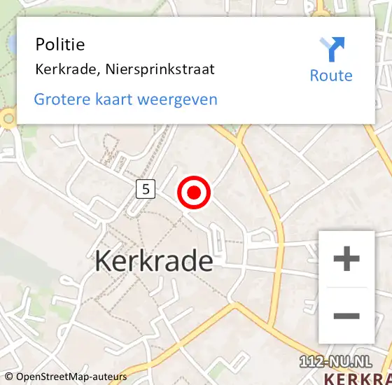Locatie op kaart van de 112 melding: Politie Kerkrade, Niersprinkstraat op 10 juni 2021 16:52