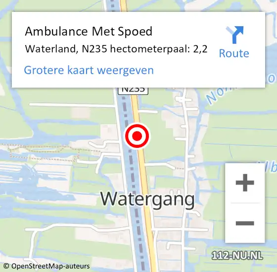 Locatie op kaart van de 112 melding: Ambulance Met Spoed Naar Waterland, N235 hectometerpaal: 2,2 op 10 juni 2021 17:04