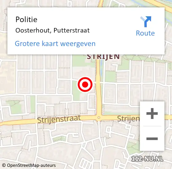 Locatie op kaart van de 112 melding: Politie Oosterhout, Putterstraat op 10 juni 2021 17:15