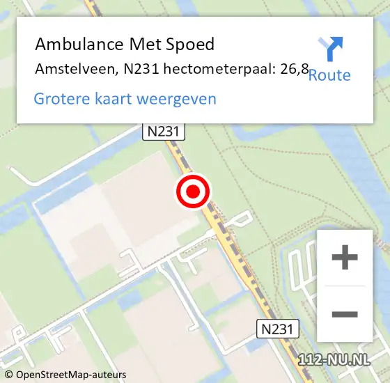 Locatie op kaart van de 112 melding: Ambulance Met Spoed Naar Amstelveen, N231 hectometerpaal: 26,8 op 10 juni 2021 17:45