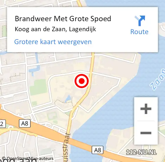 Locatie op kaart van de 112 melding: Brandweer Met Grote Spoed Naar Koog aan de Zaan, Lagendijk op 10 juni 2021 18:04