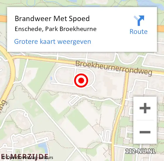 Locatie op kaart van de 112 melding: Brandweer Met Spoed Naar Enschede, Park Broekheurne op 10 juni 2021 18:04