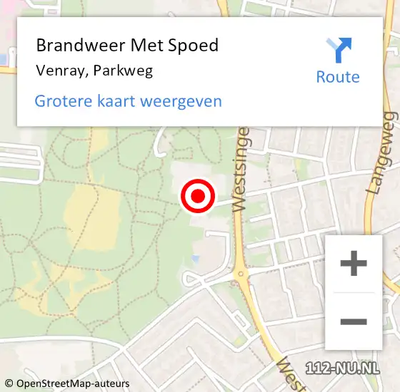 Locatie op kaart van de 112 melding: Brandweer Met Spoed Naar Venray, Parkweg op 10 juni 2021 18:14