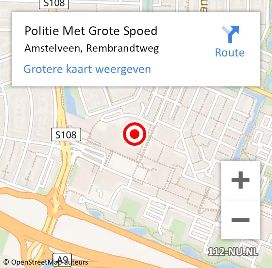 Locatie op kaart van de 112 melding: Politie Met Grote Spoed Naar Amstelveen, Rembrandtweg op 10 juni 2021 18:22