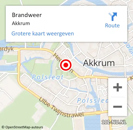 Locatie op kaart van de 112 melding: Brandweer Akkrum op 10 juni 2021 18:28