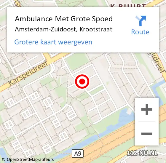 Locatie op kaart van de 112 melding: Ambulance Met Grote Spoed Naar Amsterdam-Zuidoost, Krootstraat op 10 juni 2021 18:30