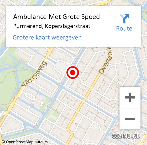 Locatie op kaart van de 112 melding: Ambulance Met Grote Spoed Naar Purmerend, Koperslagerstraat op 10 juni 2021 18:51