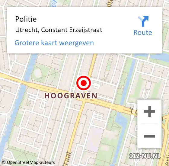 Locatie op kaart van de 112 melding: Politie Utrecht, Constant Erzeijstraat op 10 juni 2021 18:58