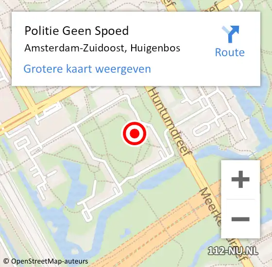 Locatie op kaart van de 112 melding: Politie Geen Spoed Naar Amsterdam-Zuidoost, Huigenbos op 10 juni 2021 19:03