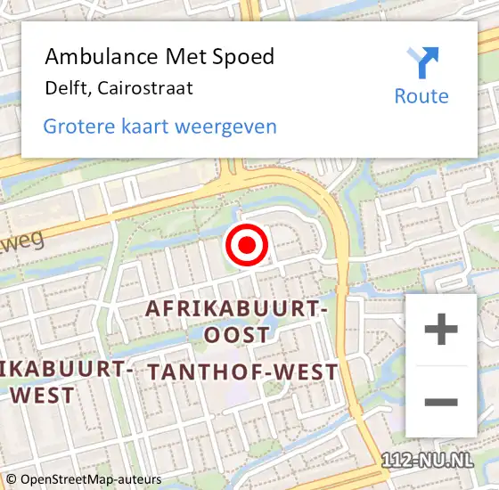 Locatie op kaart van de 112 melding: Ambulance Met Spoed Naar Delft, Cairostraat op 10 juni 2021 19:29