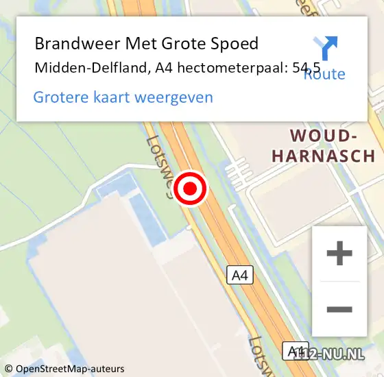 Locatie op kaart van de 112 melding: Brandweer Met Grote Spoed Naar Midden-Delfland, A4 hectometerpaal: 54,5 op 10 juni 2021 19:35