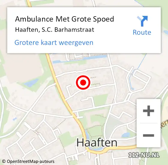 Locatie op kaart van de 112 melding: Ambulance Met Grote Spoed Naar Haaften, S.C. Barhamstraat op 10 juni 2021 19:40