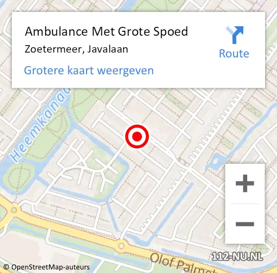 Locatie op kaart van de 112 melding: Ambulance Met Grote Spoed Naar Zoetermeer, Javalaan op 10 juni 2021 19:50