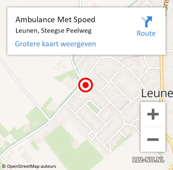 Locatie op kaart van de 112 melding: Ambulance Met Spoed Naar Leunen, Steegse Peelweg op 12 juni 2014 22:11