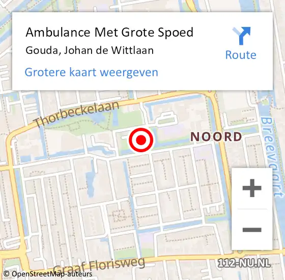 Locatie op kaart van de 112 melding: Ambulance Met Grote Spoed Naar Gouda, Johan de Wittlaan op 10 juni 2021 20:01