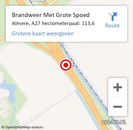 Locatie op kaart van de 112 melding: Brandweer Met Grote Spoed Naar Almere, A27 hectometerpaal: 113,6 op 10 juni 2021 20:02