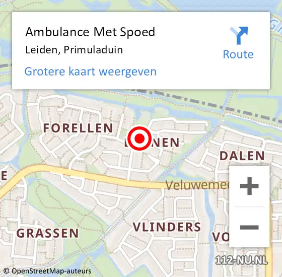 Locatie op kaart van de 112 melding: Ambulance Met Spoed Naar Leiden, Primuladuin op 10 juni 2021 20:09