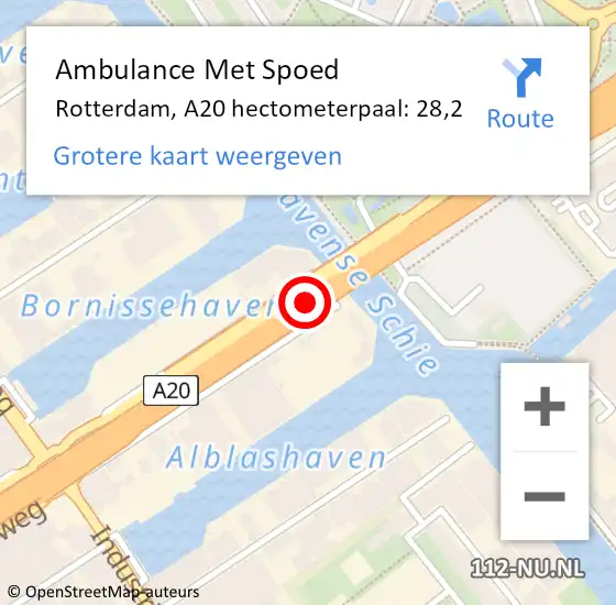 Locatie op kaart van de 112 melding: Ambulance Met Spoed Naar Rotterdam, A20 hectometerpaal: 28,2 op 10 juni 2021 20:15