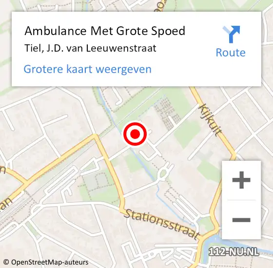 Locatie op kaart van de 112 melding: Ambulance Met Grote Spoed Naar Tiel, J.D. van Leeuwenstraat op 10 juni 2021 20:17