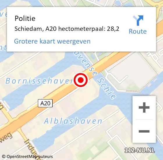 Locatie op kaart van de 112 melding: Politie Rotterdam, A20 hectometerpaal: 28,2 op 10 juni 2021 20:17