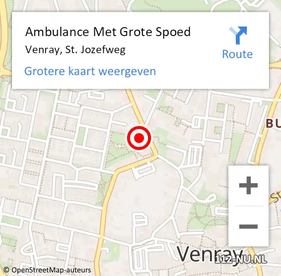 Locatie op kaart van de 112 melding: Ambulance Met Grote Spoed Naar Venray, St. Jozefweg op 10 juni 2021 20:17