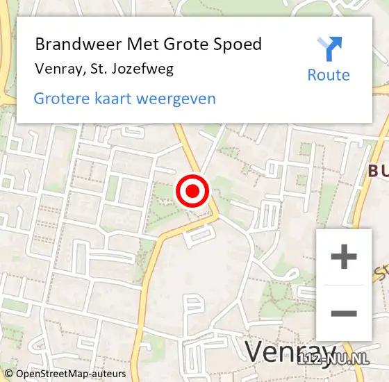 Locatie op kaart van de 112 melding: Brandweer Met Grote Spoed Naar Venray, St. Jozefweg op 10 juni 2021 20:17