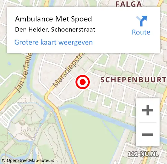 Locatie op kaart van de 112 melding: Ambulance Met Spoed Naar Den Helder, Schoenerstraat op 10 juni 2021 20:24