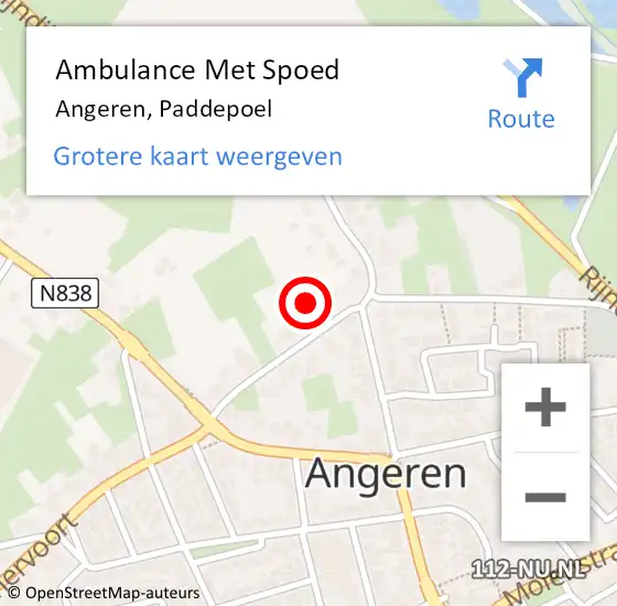 Locatie op kaart van de 112 melding: Ambulance Met Spoed Naar Angeren, Paddepoel op 10 juni 2021 20:47