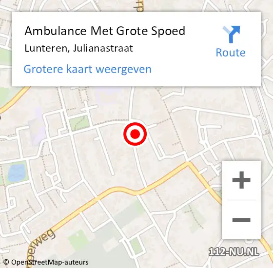 Locatie op kaart van de 112 melding: Ambulance Met Grote Spoed Naar Lunteren, Julianastraat op 10 juni 2021 20:53