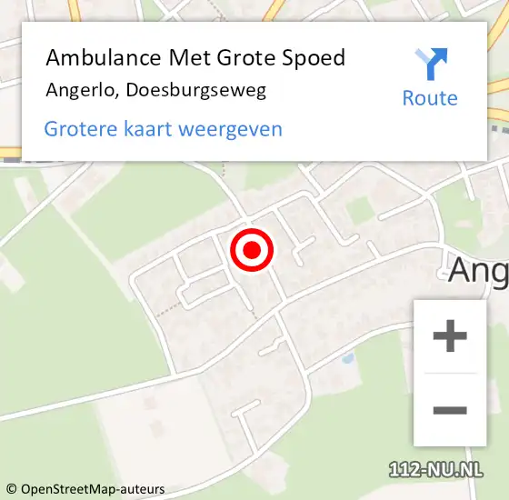 Locatie op kaart van de 112 melding: Ambulance Met Grote Spoed Naar Angerlo, Doesburgseweg op 10 juni 2021 20:54