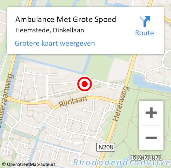 Locatie op kaart van de 112 melding: Ambulance Met Grote Spoed Naar Heemstede, Dinkellaan op 10 juni 2021 21:01