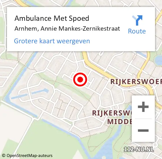 Locatie op kaart van de 112 melding: Ambulance Met Spoed Naar Arnhem, Annie Mankes-Zernikestraat op 10 juni 2021 21:16