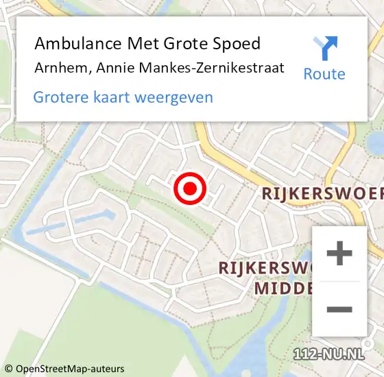 Locatie op kaart van de 112 melding: Ambulance Met Grote Spoed Naar Arnhem, Annie Mankes-Zernikestraat op 10 juni 2021 21:19