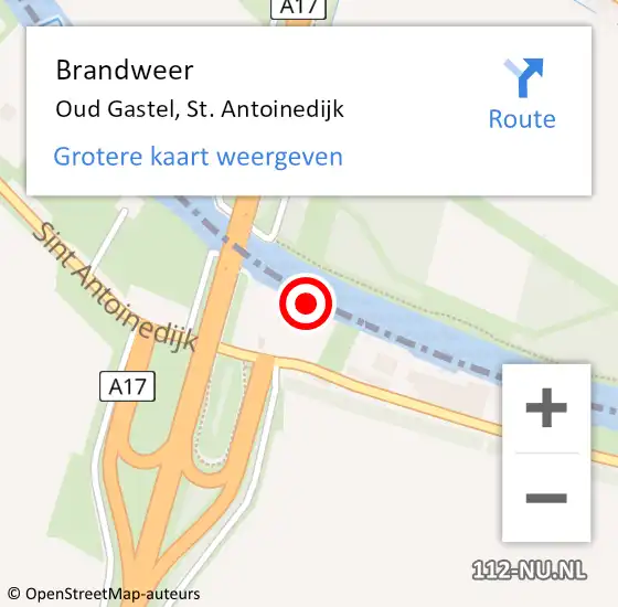 Locatie op kaart van de 112 melding: Brandweer Oud Gastel, St. Antoinedijk op 10 juni 2021 21:40