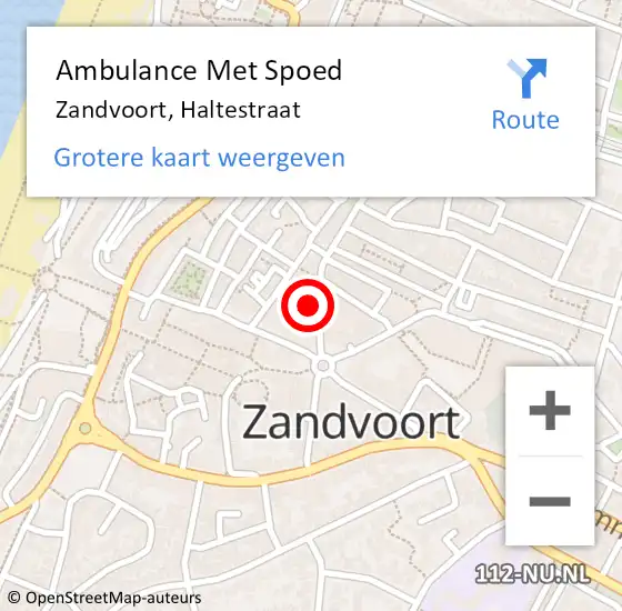 Locatie op kaart van de 112 melding: Ambulance Met Spoed Naar Zandvoort, Haltestraat op 10 juni 2021 22:00