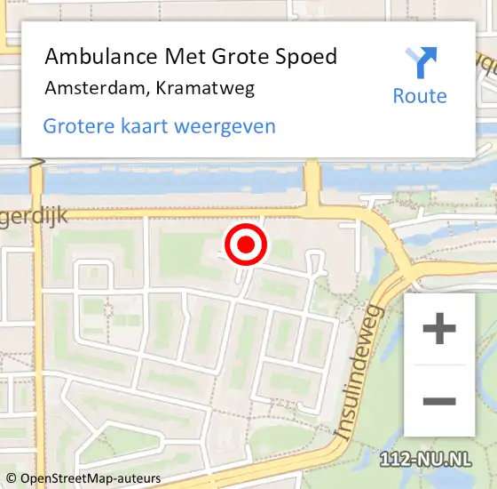Locatie op kaart van de 112 melding: Ambulance Met Grote Spoed Naar Amsterdam, Kramatweg op 10 juni 2021 22:18