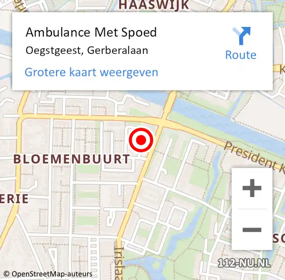 Locatie op kaart van de 112 melding: Ambulance Met Spoed Naar Oegstgeest, Gerberalaan op 10 juni 2021 22:20