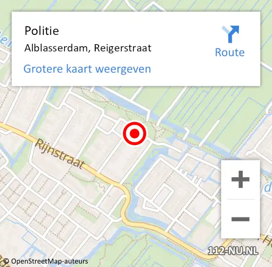 Locatie op kaart van de 112 melding: Politie Alblasserdam, Reigerstraat op 10 juni 2021 22:24