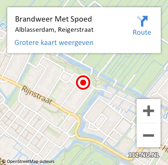 Locatie op kaart van de 112 melding: Brandweer Met Spoed Naar Alblasserdam, Reigerstraat op 10 juni 2021 22:25