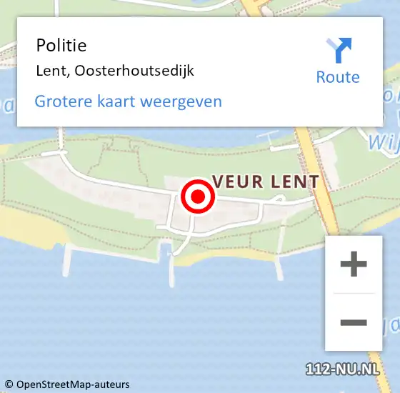 Locatie op kaart van de 112 melding: Politie Lent, Oosterhoutsedijk op 10 juni 2021 22:36