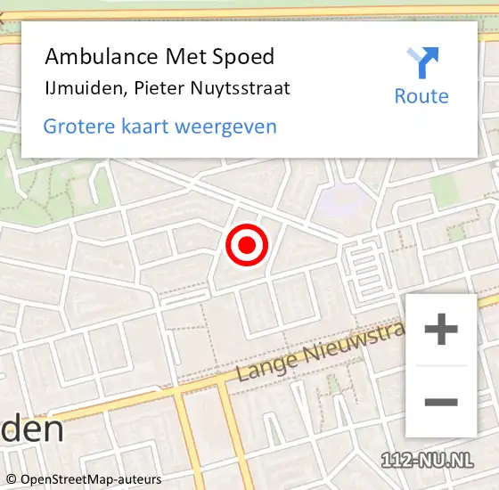 Locatie op kaart van de 112 melding: Ambulance Met Spoed Naar IJmuiden, Pieter Nuytsstraat op 10 juni 2021 22:45
