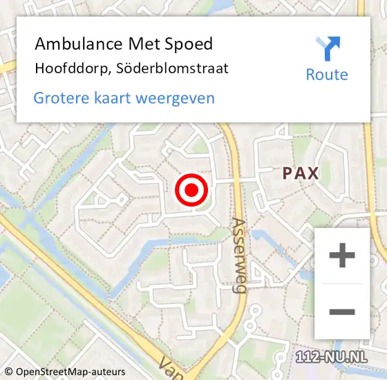 Locatie op kaart van de 112 melding: Ambulance Met Spoed Naar Hoofddorp, Söderblomstraat op 10 juni 2021 22:45