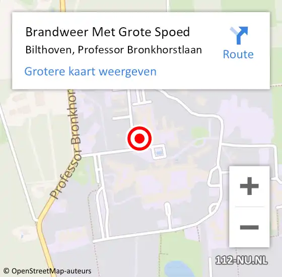 Locatie op kaart van de 112 melding: Brandweer Met Grote Spoed Naar Bilthoven, Professor Bronkhorstlaan op 10 juni 2021 22:48