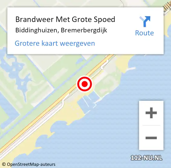 Locatie op kaart van de 112 melding: Brandweer Met Grote Spoed Naar Biddinghuizen, Bremerbergdijk op 10 juni 2021 22:52