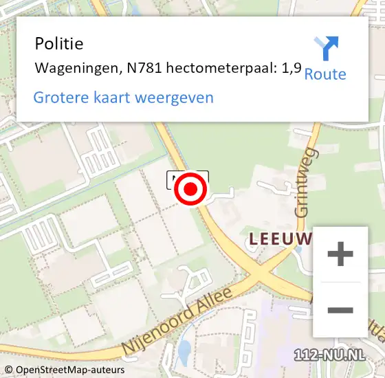 Locatie op kaart van de 112 melding: Politie Wageningen, N781 hectometerpaal: 1,9 op 10 juni 2021 22:53