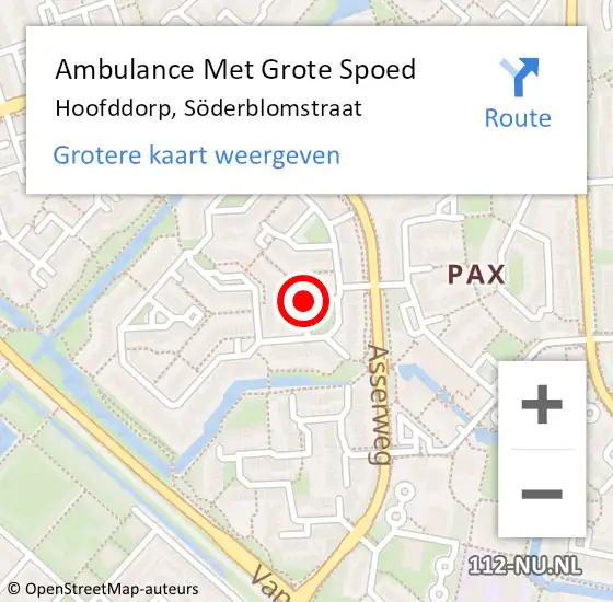 Locatie op kaart van de 112 melding: Ambulance Met Grote Spoed Naar Hoofddorp, Söderblomstraat op 10 juni 2021 22:57