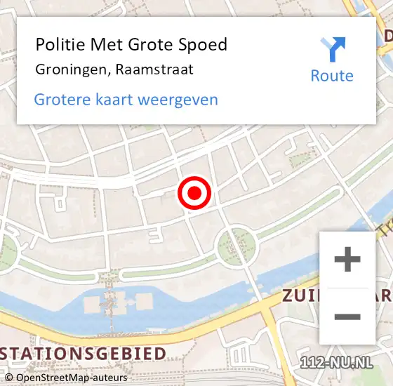 Locatie op kaart van de 112 melding: Politie Met Grote Spoed Naar Groningen, Raamstraat op 10 juni 2021 23:14